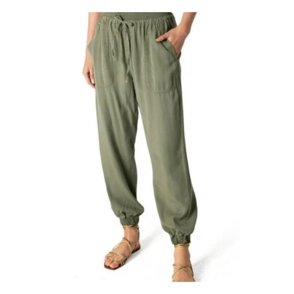 Love Tree Pants - Love Tree Women's Olive Green Linen Joggers | Tapered Leg | Sz. Medium